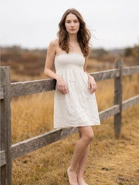 Absolutely Strapless Cream Eyelet Sundress - Medium - Made in USA - Cotton